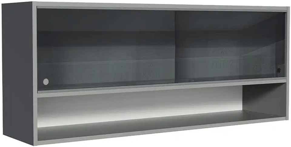 Armário Aéreo 2 Portas de Correr de Vidro Neutral e 1 Nicho Cinza Nice Madesa