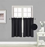 Fancy Collection 2 Panel Blackout Curtains Draperies Thermal Insulated Solid Black Rod Pocket Top Drapes Each Panel is 27'W X 36'L For Kid's Room, Bathroom, Kitchen New