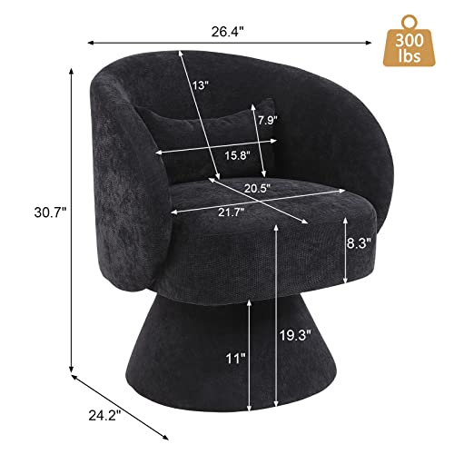 KIVENJAJA Swivel Accent Chair, Linen Fabric Upholstered 360°Swivel Barrel Arm Chairs, Modern Small Armchair with Pillow & Round Back for Living Room Bedroom Nursery (Linen, Black)