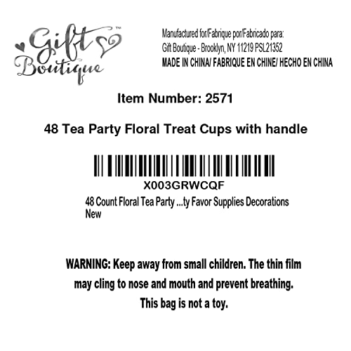 48 Count Floral Tea Party Treat Cups With Handle 10 Oz. Disposable Paper Snack Cup Dessert Ice Cream Teacup Bowls Pink Flowers Design For Frozen Treats Cupcakes Party Favor Supplies Decorations #TOP7