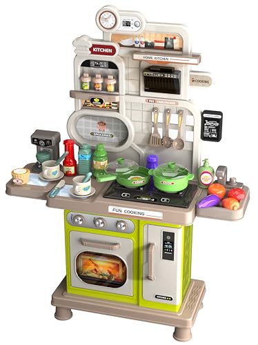 Letapapa Play Kitchen Set, Kids Kitchen Playset with Realistic Sound & Light, Cooking Stove, Sink, Play Food and Accessories(Green)