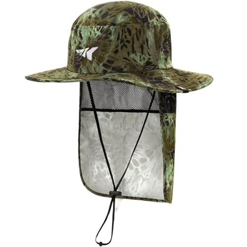 KastKing UPF 50 Boonie Hat Fishing Hat with Removable Neck Flap Sun Hats for Men,Prym1 Ambush (with Neck Shield)
