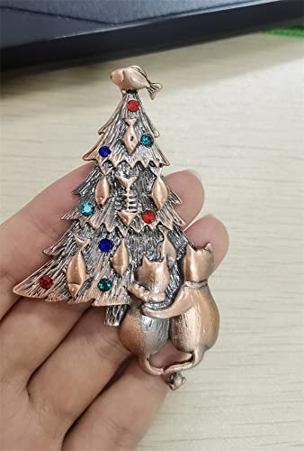 Vintage Christmas Fish Tree Brooch Pin For Women Girls Colorful Rhinestone Crystal Cute Cat Animal Food Brooches Lapel Pins Dainty Dress Accessories Xmas Holiday Jewelry Gift For Daughter Friend #TOP3