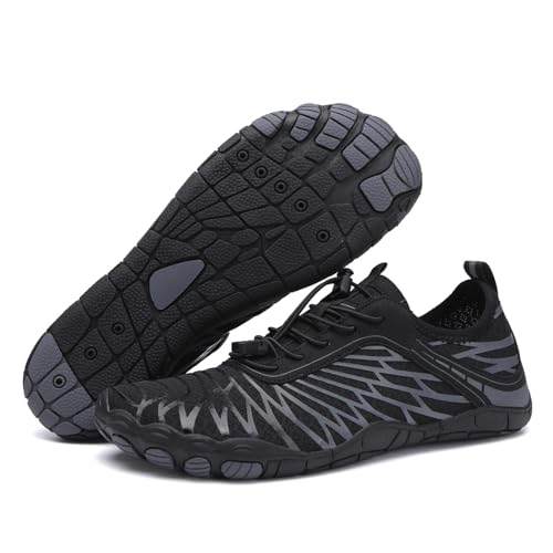 AFWIE Barefoot Shoes Men Women Zero Drop Workout Cross-Trainer Walking Wide Toe Hiking Grounding Footwear Non-Slip Water Shoe Pro-Healthy Running Black 36
