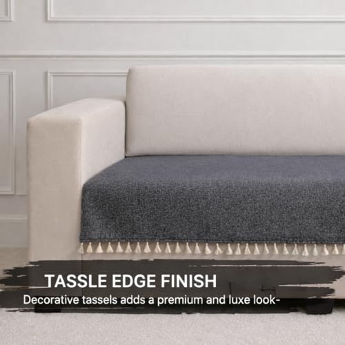 Image of STITCHNEST Jute Sofa Cover - Black, 24x30 Inch | Soft Textured Fabric with Tassel| Sofa for Living Room Decor