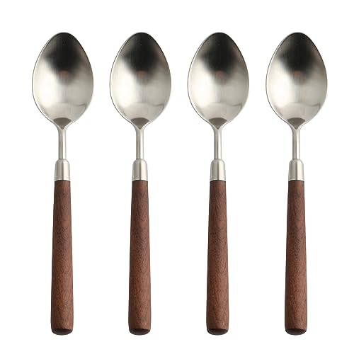 Ouliget Retro Wooden Handle Spoon,Stainless Steel Serving Tablespoons,Wooden DinnerSpoon,Silver Silverware With Brown Handle,4 Pcs. by OULIGET - Used condition - US$15.19
