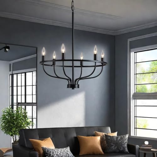 Iuilaee XR-K887M 6-Light Black Farmhouse Chandelier, Rustic Vintage Metal Candle Chandelier thumb #5