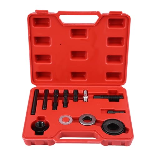 Jwthee Power Steering Pump Pulley Puller Installer Tool Set, 12 Pcs Car Power Steering Alternator Pump Pulley Puller Remover Disassembly Installer Tool