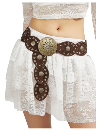 Image of RoseSeek Women's Cowgirl Boho Western Oval Waist Belt Hollow Out Studded Retro Belts Fashion Accessory