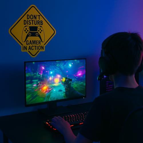 Gamer-Türaufkleber Don’t Disturb Gamer in Action, 210 x 210 mm, gelber Vinyl-Aufkleber für Teenager-Schlafzimmer, Spiel-Setup, Konsolenraum, Wand oder PC-Oberfläche
