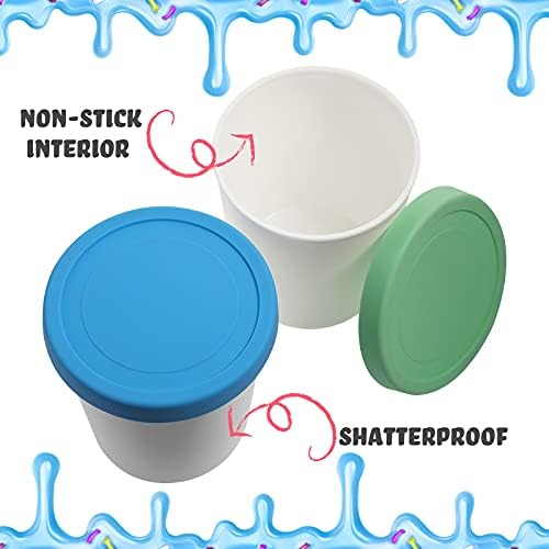 Ice Cream Containers 5 Pack 1Qt Freezer Storage Tubs with Silicone Lids and Spoon for Homemade Ice Cream for Homemade Ice Cream, Sorbet and Gelato, Freezer Dishwasher Safe (Blue, Red, Green, Orange)