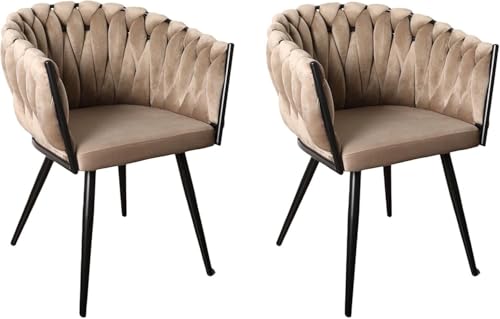 Pole to Pole Esszimmer Stühle 2er Set - Wave Küchenstühle Modern - Armlehnstuhl - Samt Stuhl - Sand Weiß