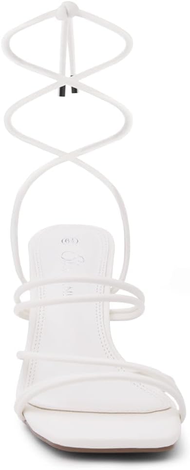 Shoe Land Women's Strappy Heels – Square Open Toe Lace-Up Heeled Sandals with Adjustable Ankle Wrap, Comfy 3-Inch Stiletto Dressy Evening High Heels for Wedding & Party - Image 3