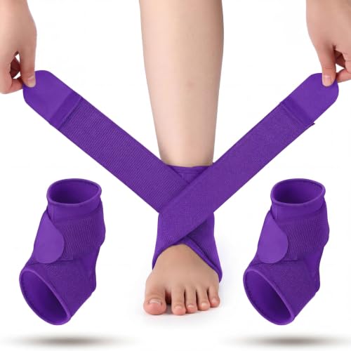 Image of Honoson 2 Pcs Ankle Brace Kid Breathable Neoprene Ankle Support Compression Sleeve Achilles Tendonitis Relief Elastic Foot Brace with Adjustable Wrap for Sprained Plantar Fasciitis(Purple,S)