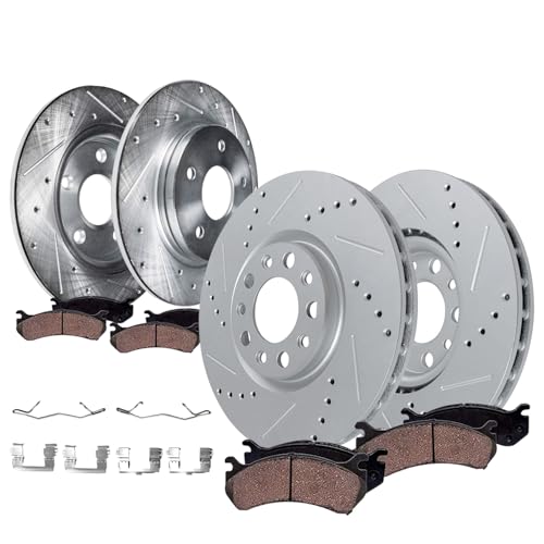 Detroit Axle - Brake Kit for 2016 2017 2018 Buick Envision, Drilled and Slotted Disc Brake Rotors Ceramic Brakes Pads with Hardware Replacement: 12.64" inch Front and 12.40" inch Rear Rotor