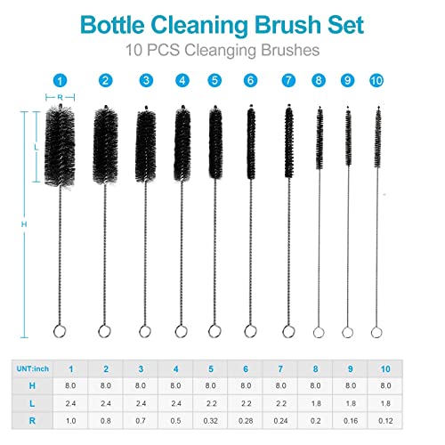 10Pcs Straw Cleaner Brushes, 8 Inch Tube Cleaning Brush And Nylon Pipe Brush Set, Small Bottle Cleaning Brushes For Narrow Neck Sippy Cups Straws Teapot Nozzle(Black) #TOP3