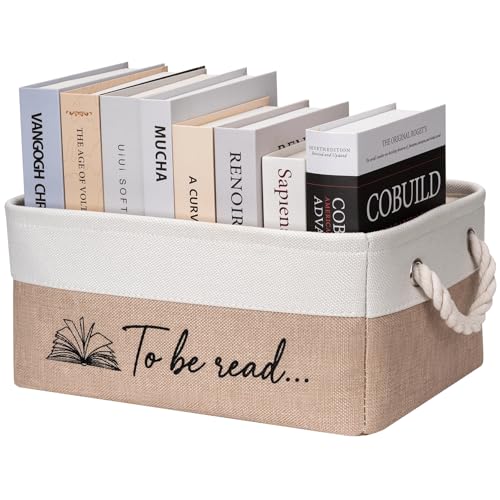 EraGleeVibe Book Storage Basket TBR Book Lover Gifts to Be Read Organizer Bin with Handles Bookworm Gift for Student Teacher Home Classroom Reading Decorative Box Bookish Accessories (Khaki)