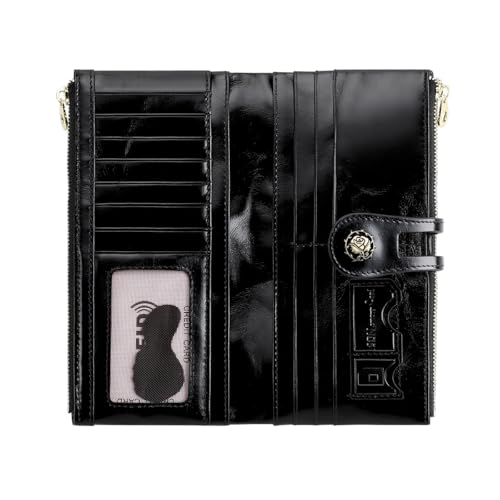 Image of Women's RFID Blocking Wallet Soft Leather Clutch Money Ladies Purse Slim Card Holder Organizer Zip Pocket (3020-Black)