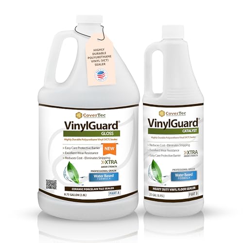 CoverTec VinylGuard® – WB Polyurethane Gloss Vinyl Floor Sealer for LVT Tile, Terrazzo & Rubber Floors 1 Gal (Prof Grade 2 Part Kit = 1 Gal)