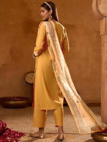 Image of Naixa Women's Rayon Embroidered Straight Kurta with Pant and Dupatta Sets (Available in Plus Size) (NX-696)