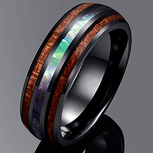 Vakki Mens Hawaiian Tungsten Rings 8mm Black Dome Tungsten Shell Wedding Bands Size 9.5