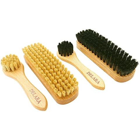 DELARA wooden handled shoe brush set, four brushes made from natural bristles - Made in Germany Cover