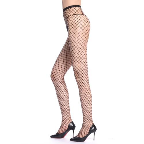 Image of YAGAXI Fishnet Stockings for Women - 3 Pairs Black High Waist Sexy Mesh Thigh Hight Tights Fish Nets Pantyhose One Size
