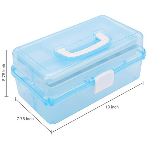 Mygift Transparent Blue Plastic Multipurpose Portable Storage Box - Sewing Box, Tool Box, First Aid Kit And Craft Supplies Organizer Case With Latching Lid, Handle And 2 Expandable Trays #TOP3