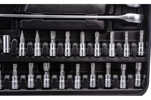 Image of Rockforce 216+6 Pcs CR-V Socket Set | 1 /4 inch, 3 /8 inch, 1 /2 inch Drive Ratchet Wrench Tool Kit | Heavy-Duty Mechanic Set for Car, Bike & Home Repair | With Carrying Case