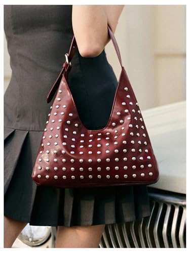 MakeMeChic Women's Faux Leather Shoulder Handbag Rivet Top Handle No Closure Y2k Bag3