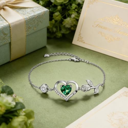 Image of 1CT Rose Heart Bracelet Moissanite Lab-Grown Sapphire Ruby Emerald&More 18K White Rose Gold Plated Anniversary Birthday Gift for Wife Girlfriend Mom Daughter Mothers Day Gift for Mom