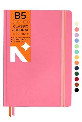 NEORAH - B5 Checked Notebook - Pink Squared Journal - 208 Pages- 100 GSM- (25.0 x 17.5 cm) - 2022 Office Notebook, Hardcover - Planner - Completely Handmade, BUJO, Diary-Pink