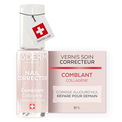 PODERM Vernis à Ongles Soin Correcteur & Perfecteur - Collagène | Lisse, Floute & Comble les Stries avec Fini Gel Naturel - 8 ML | Ongle Protégé et Plus Uniforme | Développé par un Podologue en Suisse