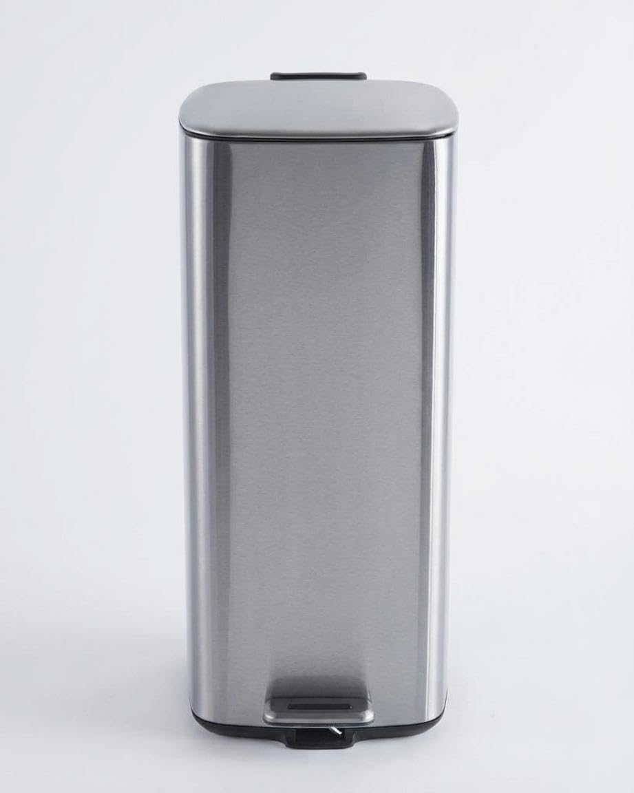 30L Step on Trash Can, Stainless Steel Pedal Garbage Bin with Soft Close Lid & Stay Open Function, Hands-Free Waste Bin for Kitchen, Bathroom, Office, Home