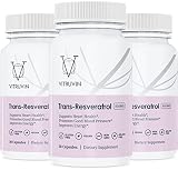 Vitruvin Trans-Resveratrol 500mg, 3 Bottles Pack, Vegan, Non-GMO, Gluten-Free, Gelatin-Free.