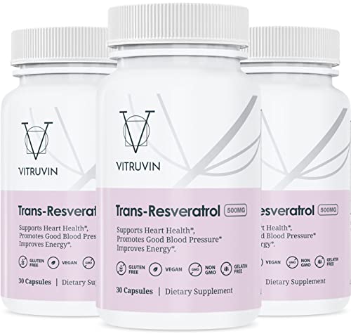 Vitruvin Trans-Resveratrol 500Mg, 3 Bottles Pack, Vegan, Non-Gmo, Gluten-Free, Gelatin-Free. #TOP14