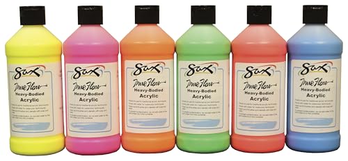 Sax True Flow Acrylic Paint - 1 Pint - Set of 6 - Assorted Fluorescent Colors