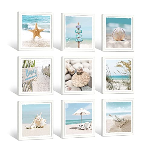 Coastal Pictures Wall Art Framed: Bathroom Small Beach Shell Artwork Seaside Ocean Picture And Seascape Painting Landscape Photo Print For Living Room(13''X13'') #TOP30