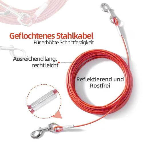Mi Metty Tie-Out Leinen für Hunde,3m Kausichere Hundeleinen,Tie Out Cables Hofleine Für mittlere bis große Hunde(Rot,10ft-3M)