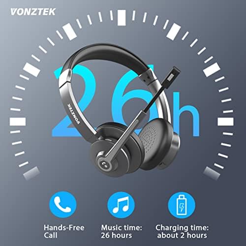 Vonztek Bluetooth Headset with Microphone Noise Canceling & Mute, Wireless Headset with USB Dongle & Charging Dock for Computer Laptop Phone Office Call Center Skype Zoom Meeting