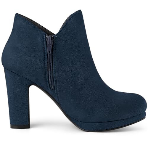 Allegra K Allegra K Women's Round Toe Chunky Heeled Navy Blue Ankle Heel Boots 8.5 M US
