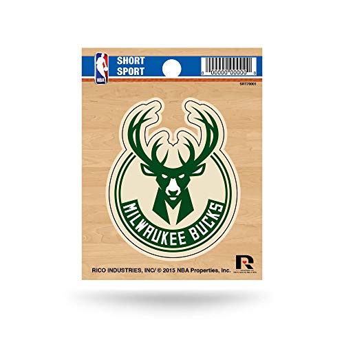 Rico Industries NBA Basketball Milwaukee Bucks Short Sport Decal 3.75' x 4.75' Die Cut Team Logo Short Sport Decal