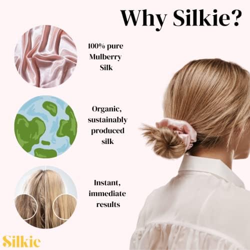 SILKIE x4 Set 100% Pure Mulberry Silk Black Brown Skinny Scrunchies Travel Pouch Everyday Hair Ties Elastics Hair Care Ponytail Holder No Damage