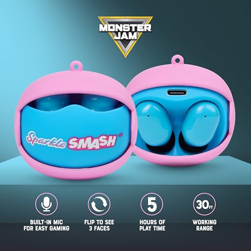 Image of Monster Jam - Wireless Earbuds, True Wireless Bluetooth Earbuds, in-Ear Headphones with Active Noise Cancelling and Charging Case (Sparkle Smash)