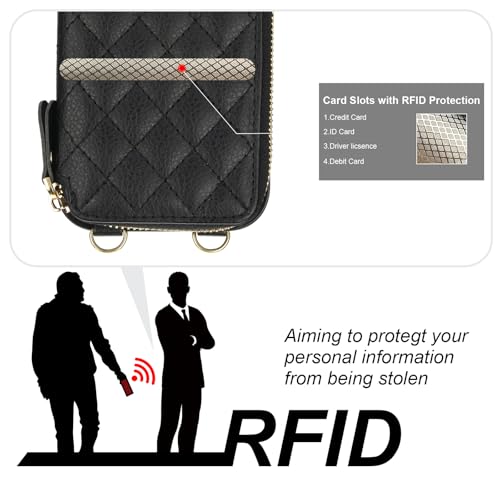 Bocasal Crossbody Wallet Case for iPhone 16 Pro, RFID Blocking PU Leather Zipper Handbag Purse Flip Cover, Kickstand Folio Case with Card Slots Holder Wrist Strap Lanyard 5G 6.3 Inch (Black) by Bocasal - Image 3