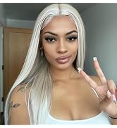 #60/613 Blonde Ombre Ash Blonde Lace Front Wigs with Cap+Comb, Grey White Blonde Babylights Long ...