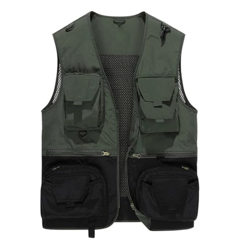 Image of YOUTHUP Men's Fishing Vest Outdoor Summer Utility Work Safari Vests Multi Pocket Hunting Travel Photo Gilet, Army Green, XL