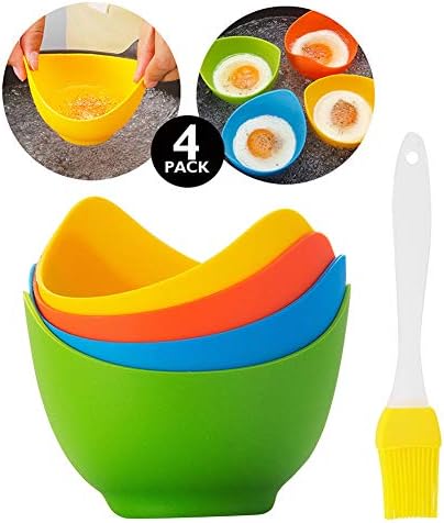 MOVKZACV 4Pcs Silicone Eggs Poacher with Brush Nonstick Eggs Cooking Accessories Kitchen Cookware Tools Eggs Poachers Mold for Microwave or Stovetop