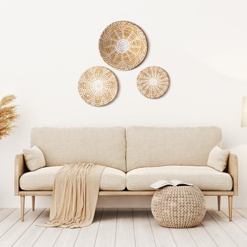 Glenmal 3 Pcs Boho Wall Basket Decor Boho Wicker Wall Hanging, Bright by Glenmal - Used condition - Image 2