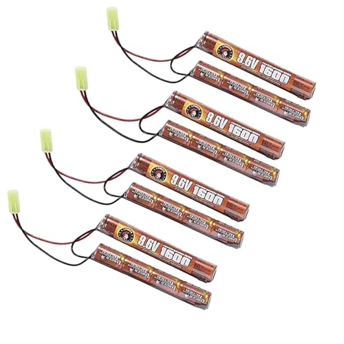 Lancer Tactical Nimh Airsoft Battery Bulk Compatible with AEG Airsoft Gun (9.6V, 1600 mAh Nunchuck)- 4 Pack